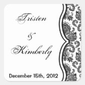 ベストスティッカー白黒ダマスクレースプリントパテ スクエアシール (正面)