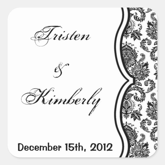 ベストスティッカー白黒ダマスクレースプリントパテ スクエアシール (正面)