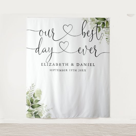 ベストデイスクリプトグリーンウェディングフォトバックドロップ タペストリー (正面)