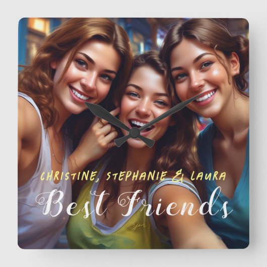 ベストフレンズセルフィー スクエア壁時計 (正面)