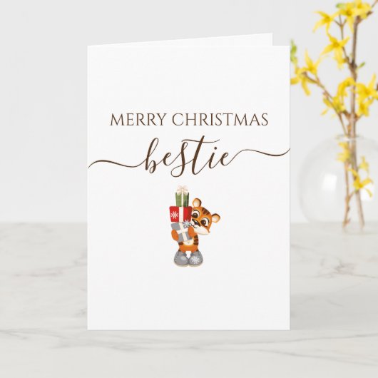 ベストフレンドにメリークリスマス！タイガーギフトカード カード (黄色い花)