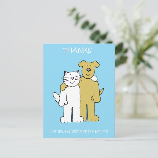 ベストフレンドの日 6月8日 カートゥーンの猫と犬 ポストカード (スタンド正面)