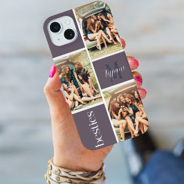 ベストフレンド3枚フォトモノグラムパープルグリッド iPhone 15 PLUSケース