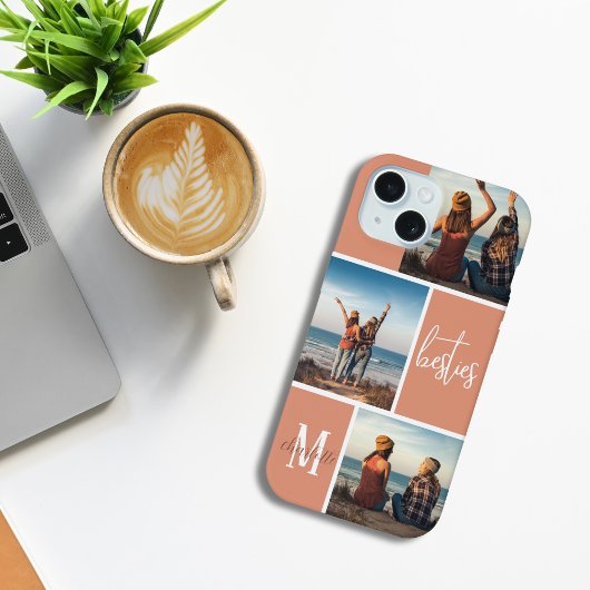 ベストフレンド3枚写真モノグラムサンゴグリッド iPhone 15ケース