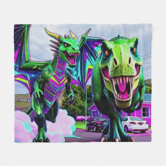 ベストフレンド - ドラゴンと恐竜の散歩 フリースブランケット