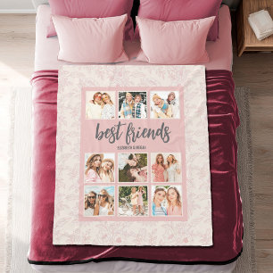 ベストフレンド BFF ピンクのフォトコラージュ 名前入り フリースブランケット