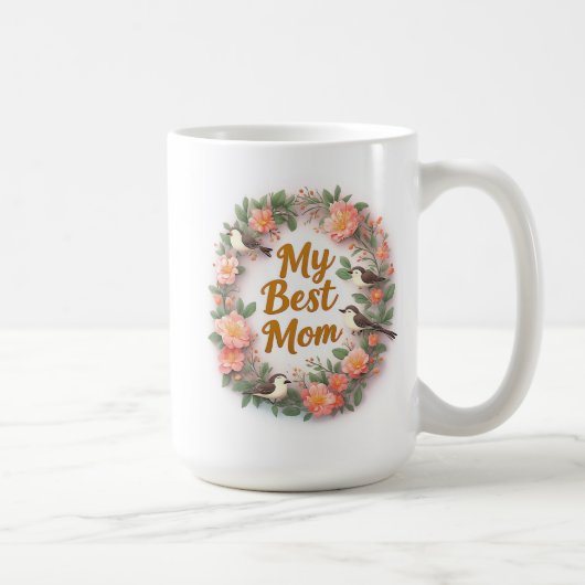 ベストママの花輪と鳥 コーヒーマグカップ (右)