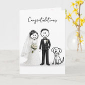 ベストマンが犬の結婚式の棒人間デザイン カード (黄色い花)