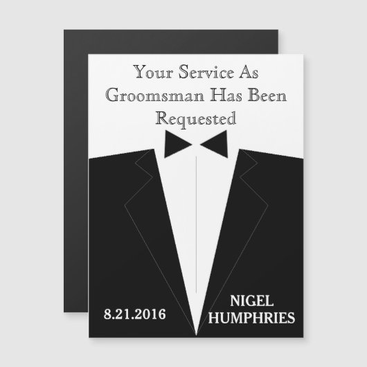 ベストマンまたはブライズメイドのリマインダー マグネット招待状 (正面/裏面)