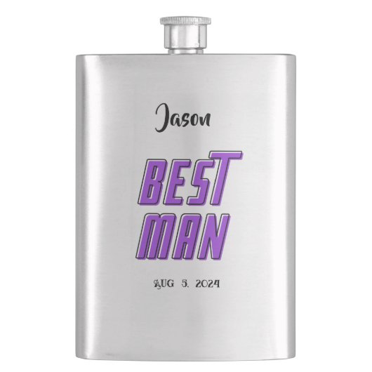ベストマン 編集可能な名前と日付 フラスク (正面)
