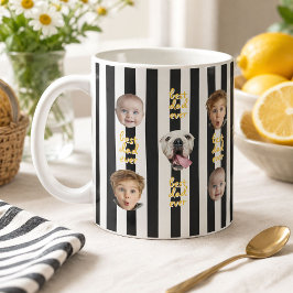 ベスト・ダッド・エバー かわいい黒ストライプ 赤ちゃん3人の顔の写真 コーヒーマグカップ