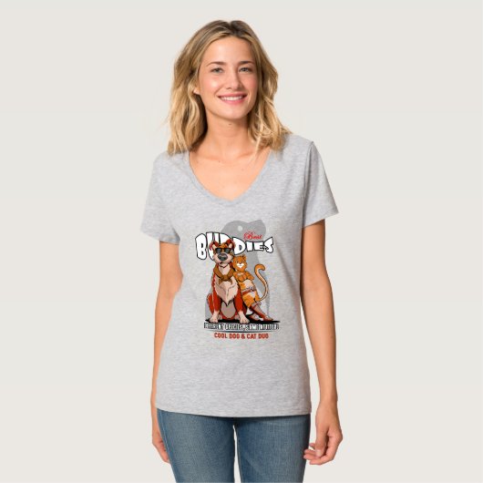 ベスト・バディ(ライトモード) | 女性用Vネック Tシャツ (正面フル)