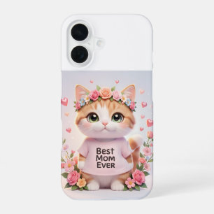 ベスト・モム・エバー かわいい花柄の猫 iPhone 16 カスケード アドーラ 16ケース