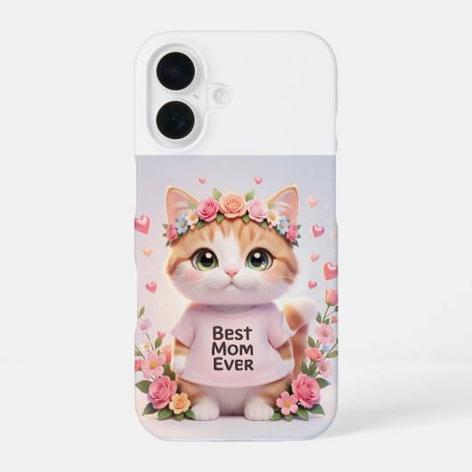 ベスト・モム・エバー かわいい花柄の猫 iPhone 16 カスケード アドーラ 16ケース (裏面)
