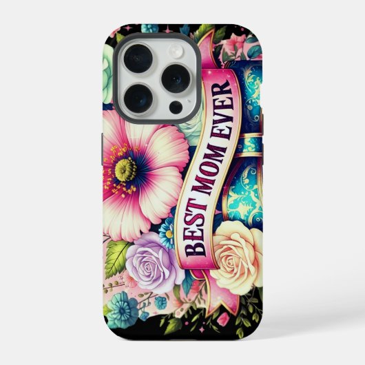 ベスト・モム・エバー フラワー iPhoneケース – ビンテージローズ iPhone 15 Proケース (裏面)