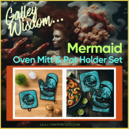 ベスポケアクアブルー神秘的なマーメイドゲラウィズダム 鍋つかみ&鍋敷きセット