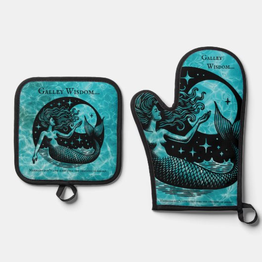 ベスポケアクアブルー神秘的なマーメイドゲラウィズダム 鍋つかみ&鍋敷きセット (正面)