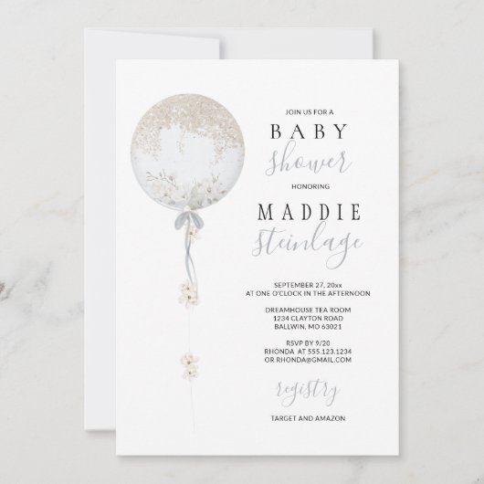 ベスポークフローラバルーンベビーシャワー招待状 招待状 (正面)