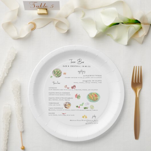 ベスポ図解入りの、写真付きのケ |タコバー結婚のメニュー ペーパープレート (ウェディング)