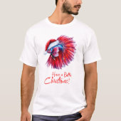 ベタのクリスマスおめでとう 面白いサンタ 魚好きな人へのプレゼント Tシャツ (正面)