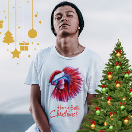 ベタのクリスマスおめでとう 面白いサンタ 魚好きな人へのプレゼント Tシャツ