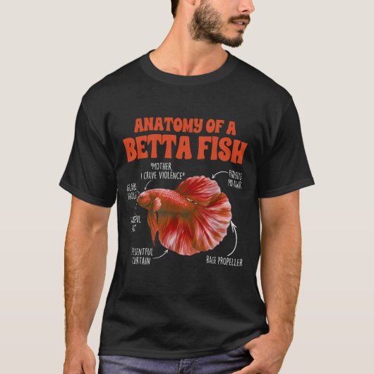 ベタの解剖図が面白い シャム闘魚 Tシャツ (正面)