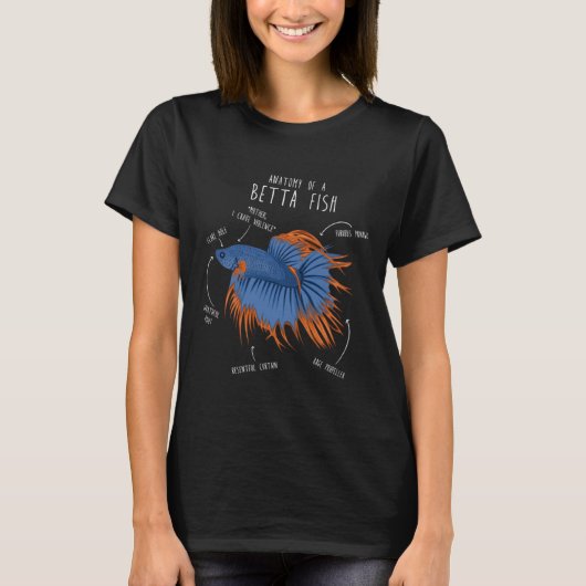ベタの面白い解剖図 - 怒ったシャム闘魚 Tシャツ (正面)