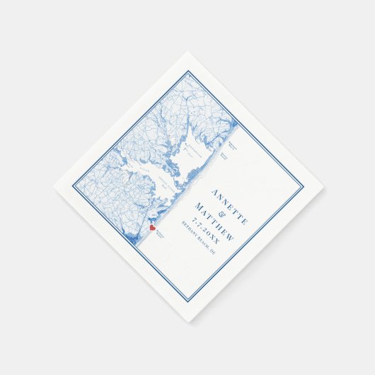 ベタニービーチデラウェアエレガント地図ネイビ結婚ーズ スタンダードカクテルナプキン (角)