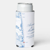 ベタニービーチDEマップネイビーブルー結婚式の引き出物ドリンク スリム缶クーラー (Seltzer正面)
