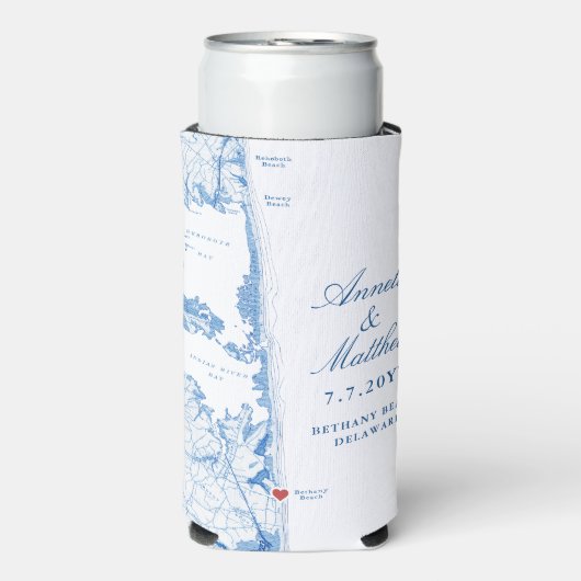 ベタニービーチDEマップネイビーブルー結婚式の引き出物ドリンク スリム缶クーラー (Seltzer正面)