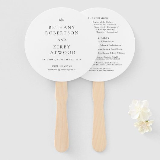 ベタニー伝統的エレガントな結婚式プログラム ハンドファン (正面&裏面)