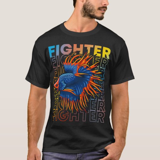 ベタ 80年代風 シャム戦魚 Tシャツ (正面)