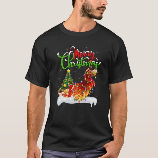 ベッおもしろいタフィッシュ恋人クリスマス照明ベッタクリスチム Tシャツ (正面)