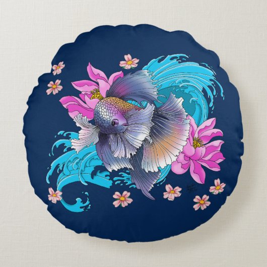ベッタ・シャム闘魚 ラウンドクッション (正面)