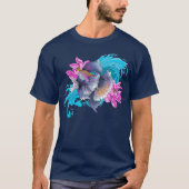 ベッタ シャム闘魚 蓮 波 青 Tシャツ (正面)
