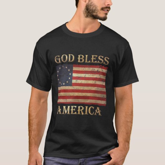 ベッツィロス国旗の愛国神がアメリカ男性を祝福 Tシャツ (正面)