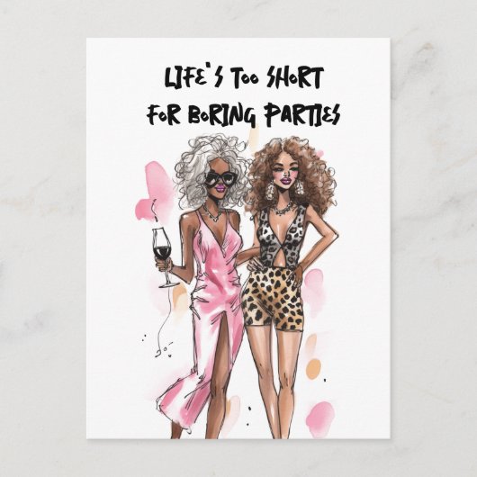 ベッティーブラックガールズヒョウとピンクの衣装パーティー ポストカード (正面)