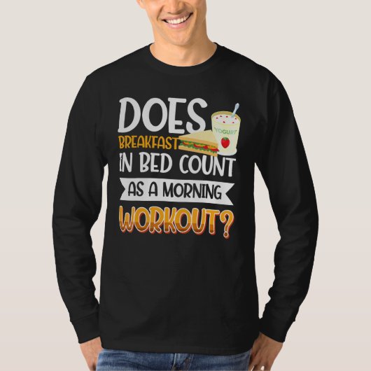 ベッドで朝食 フード系 たまご エクササイズ Tシャツ (正面)