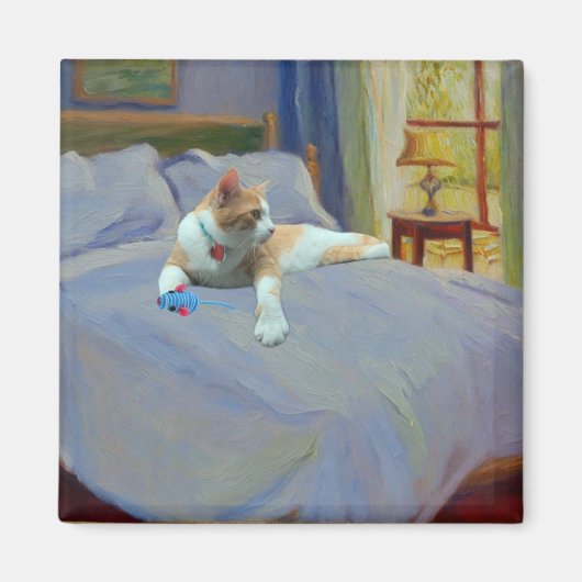 ベッドにオレンジキャット マグネット (正面)