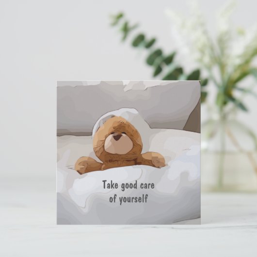 ベッドに入ったテディベア気には自分の挨拶を受け取れ カード (スタンド正面)