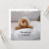 ベッドに入ったテディベア気には自分の挨拶を受け取れ カード (正面/裏面インサイチュ)