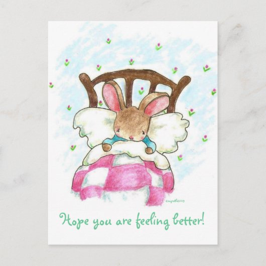 ベッドに入っているバニーが良いハガキを取る ポストカード (正面)