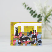 ベッドに猫を入れたはがき ポストカード (スタンド正面)