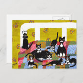 ベッドに猫を入れたはがき ポストカード (正面/裏面)