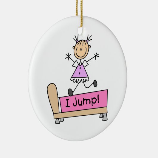 ベッドに飛び乗るスティックフィギュア セラミックオーナメント (右)