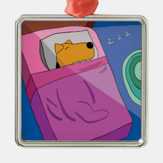 ベッドのオーナメントの小犬 メタルオーナメント