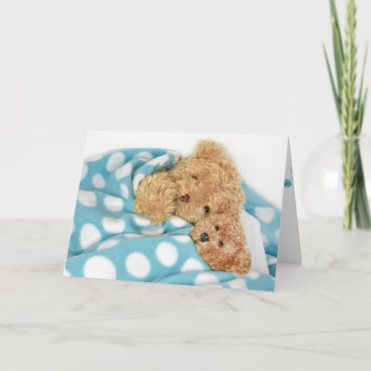ベッドのテディー・ベアはすぐによく得ます カード (正面)
