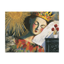 ベッドの上のファンタジークイーンと彼女の猫