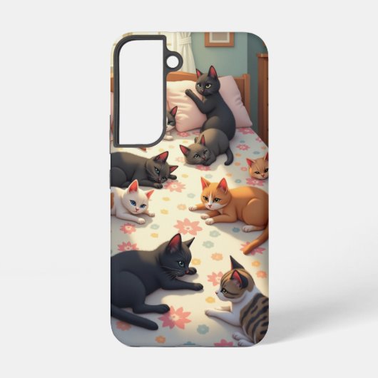 ベッドの上の猫たち SAMSUNG GALAXYケース (裏面)