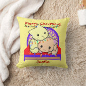 ベッドの上の猫のクリスマスパーソナライズされた、名前 クッション (ブランケット)